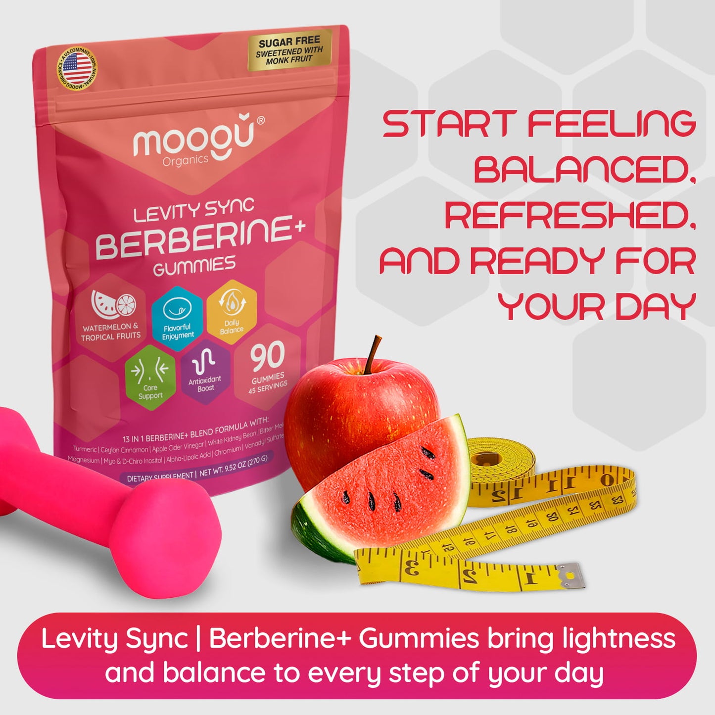 Berberine Gummies for Weight Management – Dihydroberberine, Myo-Inositol & ACV | UL Certified | Moogu Organics
