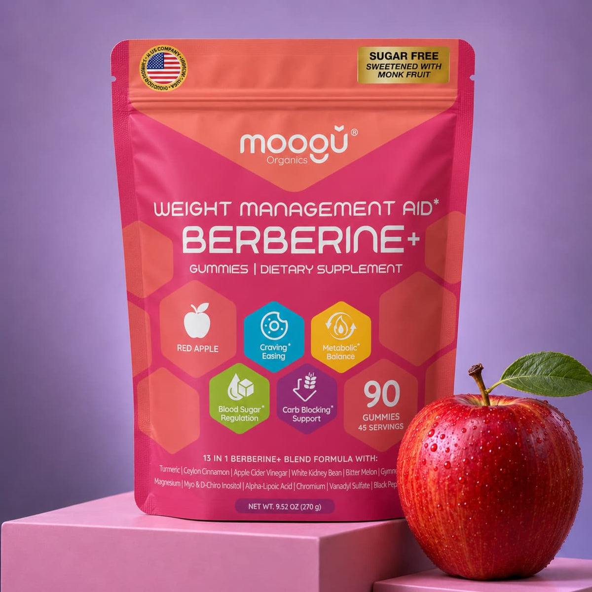Berberine Gummies for Weight Management – Dihydroberberine, Myo-Inositol & ACV | UL Certified | Moogu Organics